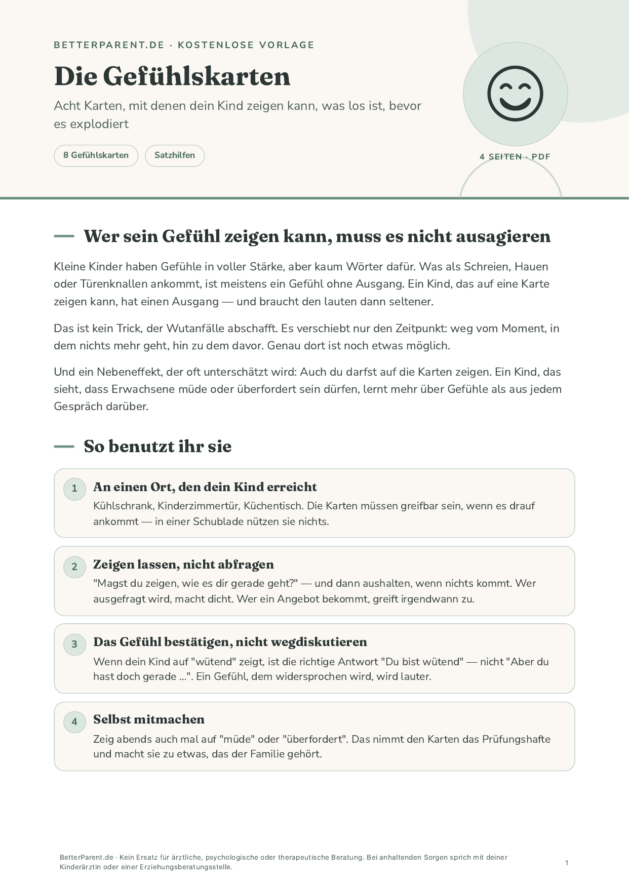 Vorschau: erste Seite von „Die Gefühlskarten“