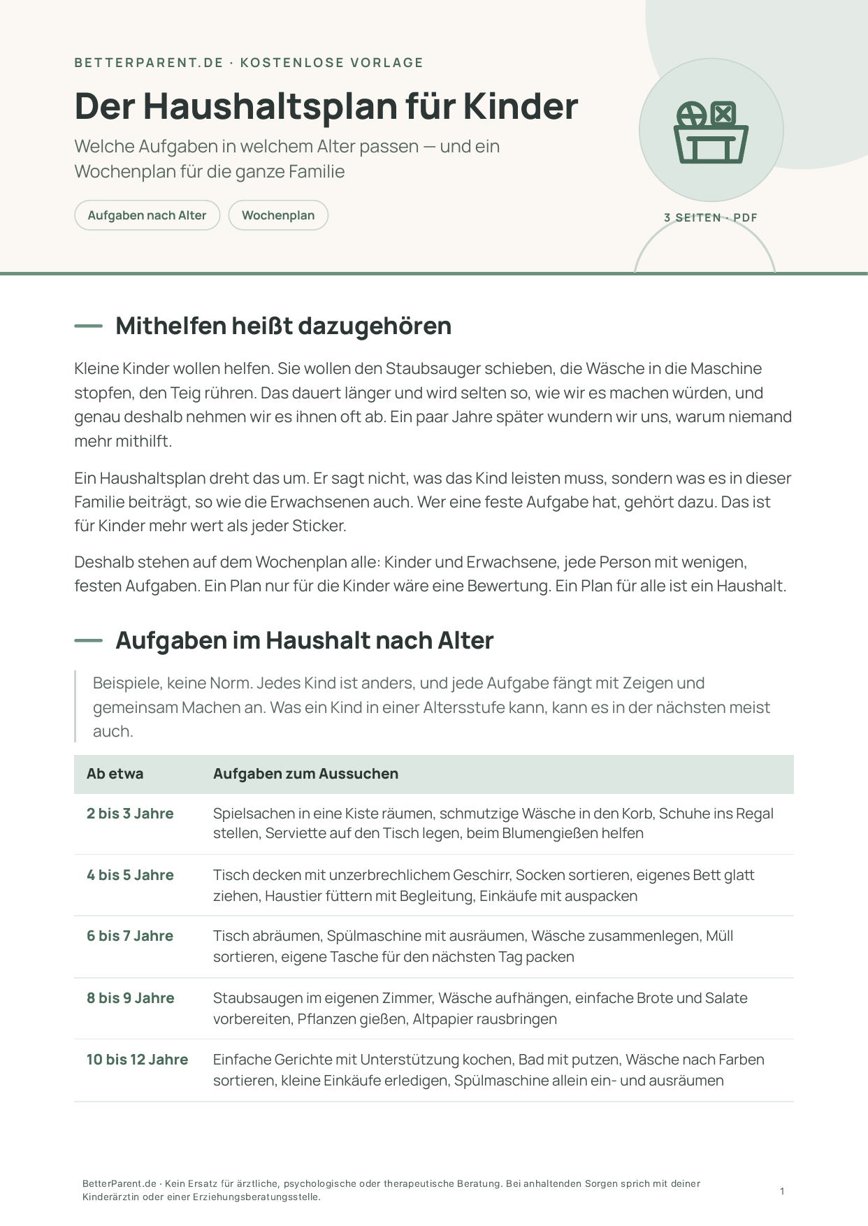 Vorschau: erste Seite von „Der Haushaltsplan für Kinder“