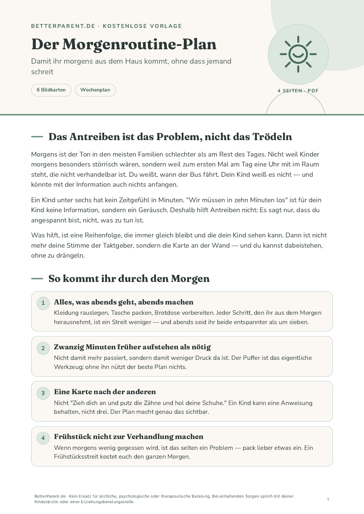 Vorschau: erste Seite von „Der Morgenroutine-Plan“