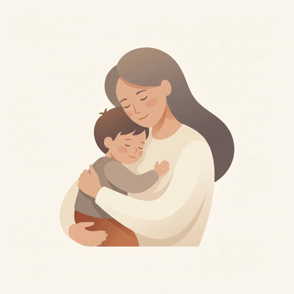 Illustration einer Mutter, die ihr Kind liebevoll umarmt